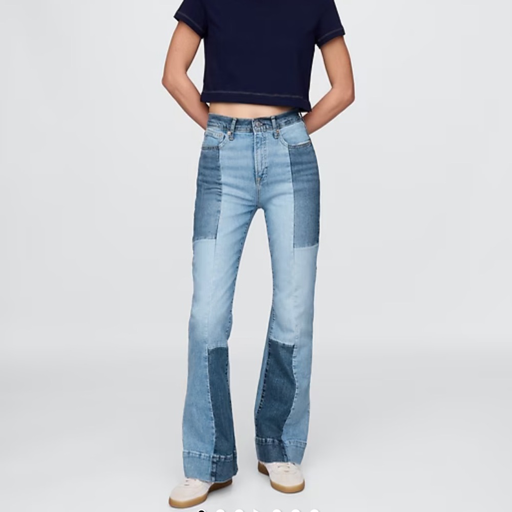 GAP | High Rise Patched '70s Flare Jeans Patchwork Size 27 | 4T 36” inseam